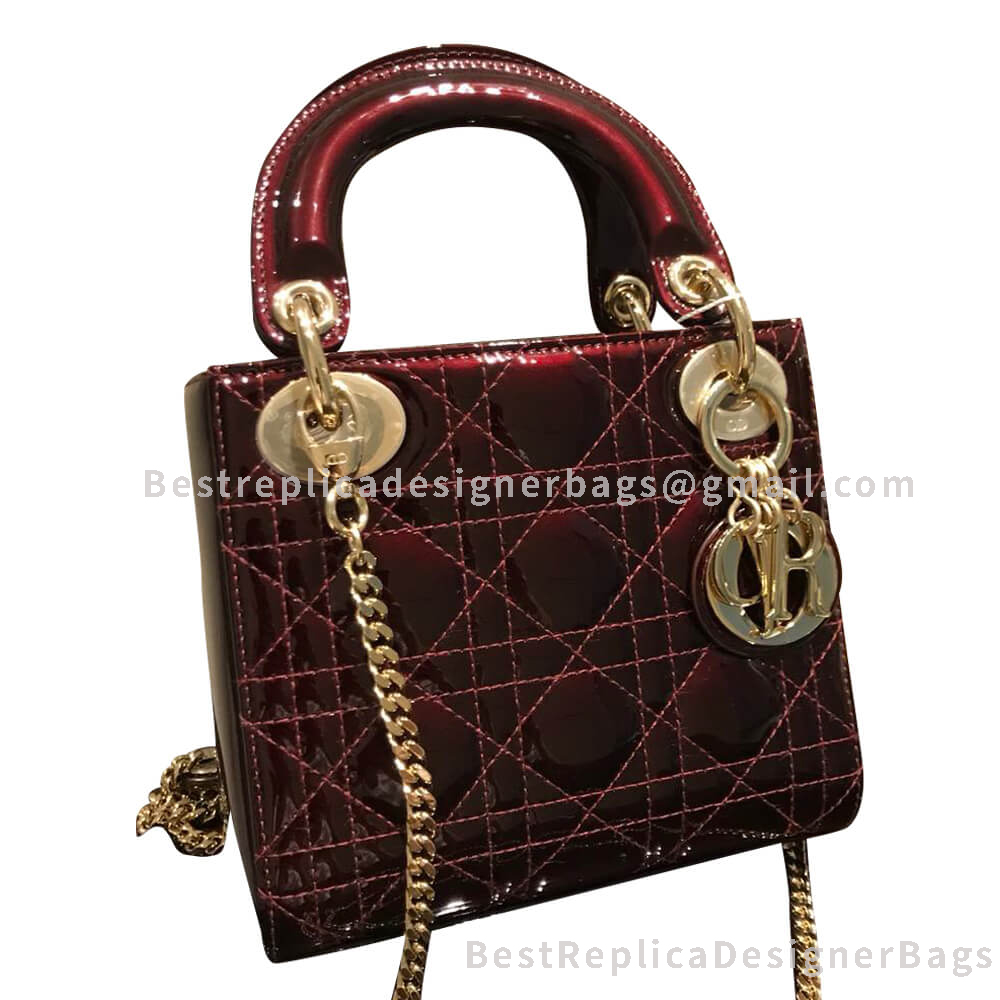 Dior Mini Dior Quilted Patent Calfskin Bag Cherry GHW